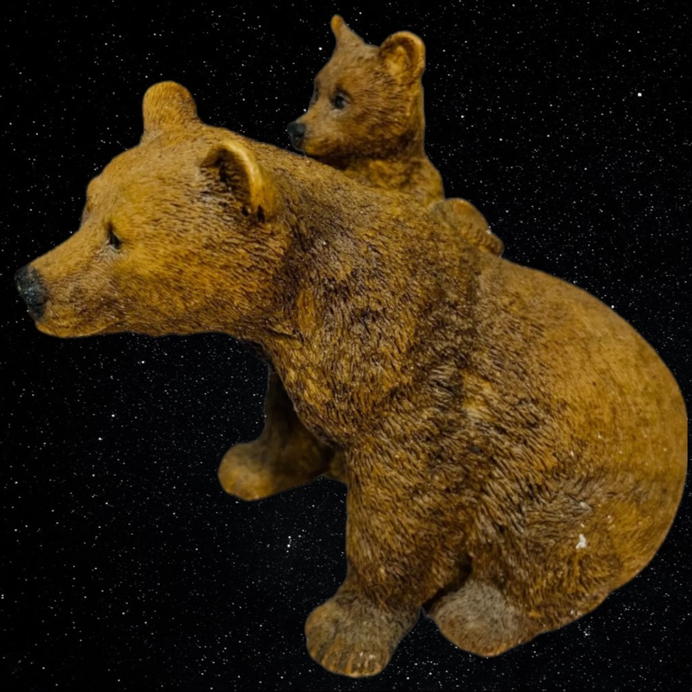 Vintage Resin Mama Bear and Cub Wildlife Deco Figurine 3.25”T